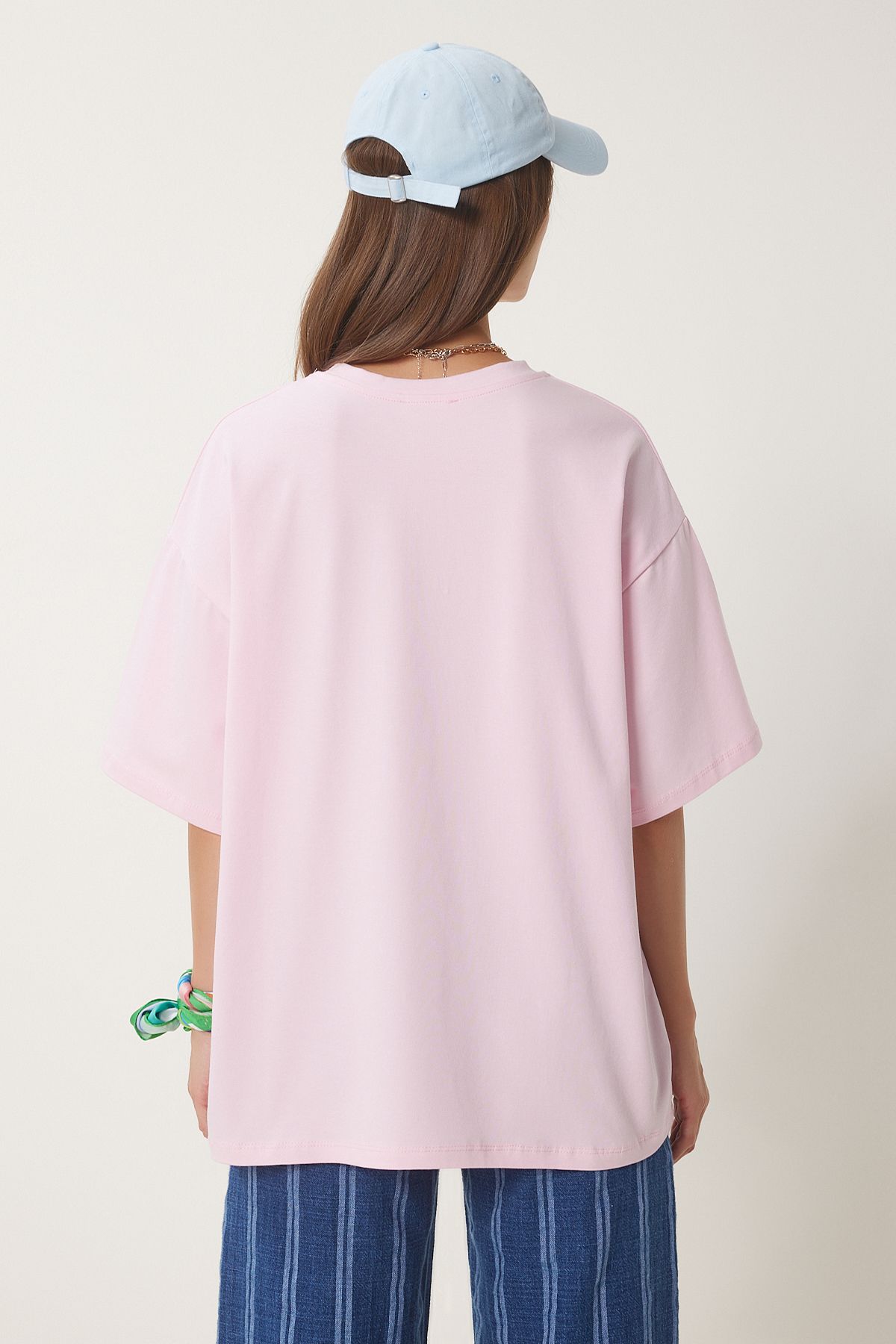 Pembe Basic Oversize Örme T-Shirt HW00007
