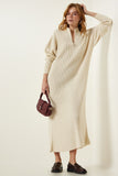 Krem Fitilli Oversize Triko Elbise DD01251
