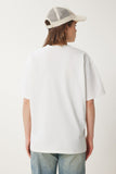 Ekru Ayıcık Armalı Pamuklu Oversize Örme T-Shirt CR00461