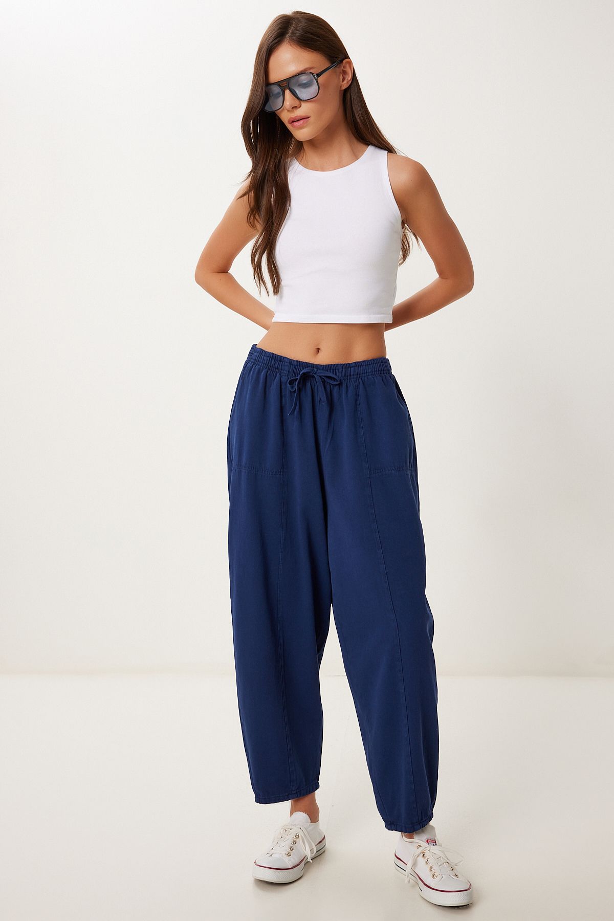 Lacivert Cepli Gabardin Şalvar Pantolon MX00205