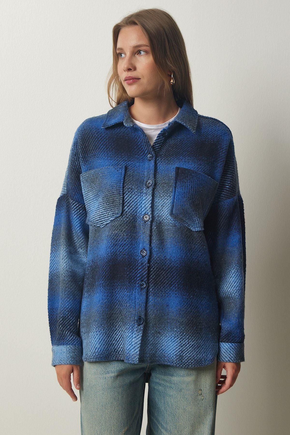 Mavi Oduncu Oversize Kaşe Gömlek Ceket TU00035