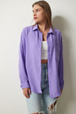 Lila Oversize Keten Ayrobin Gömlek DD01222
