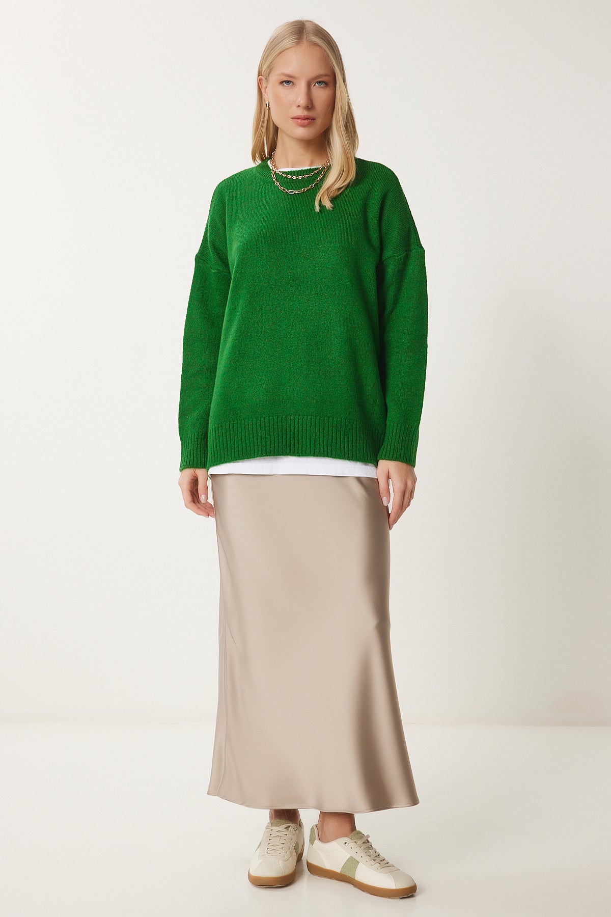 Canlı Yeşil Oversize Triko Kazak PN00054