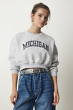 Gri Baskılı Şardonlu Crop Örme Sweatshirt HF00443