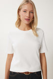 Beyaz Pamuklu Basic Örme T-Shirt AG00001