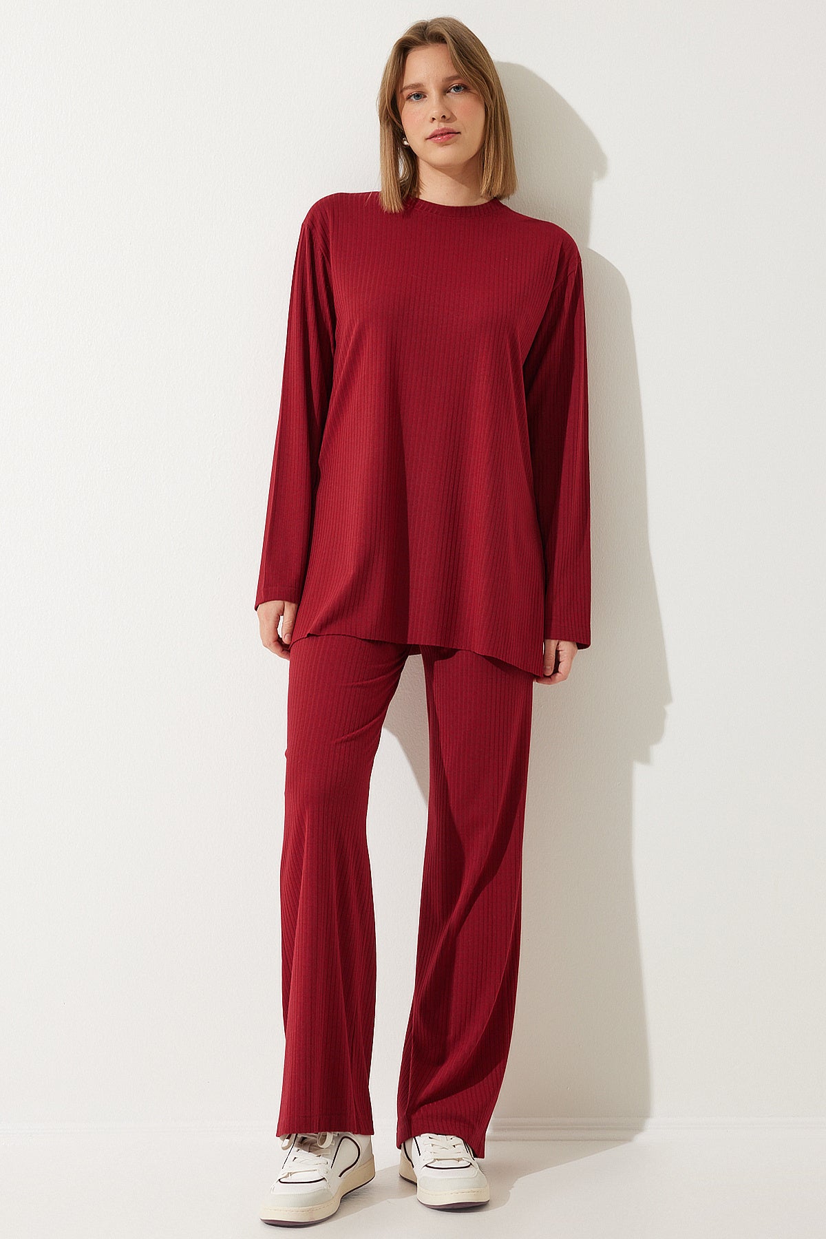 Kırmızı Fitilli Örme Bluz Pantolon Takım KH00088