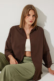 Acı Kahve Oversize Uzun Basic Gömlek  DD00842