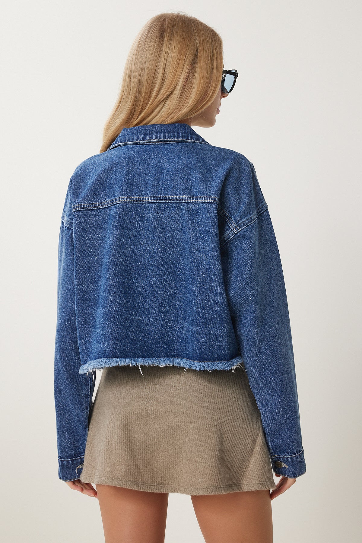 Mavi Püskül Detaylı Denim Crop Ceket AN00214