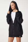 Siyah Kapüşonlu Şardonlu Fermuarlı Oversize Sweatshirt VN00015