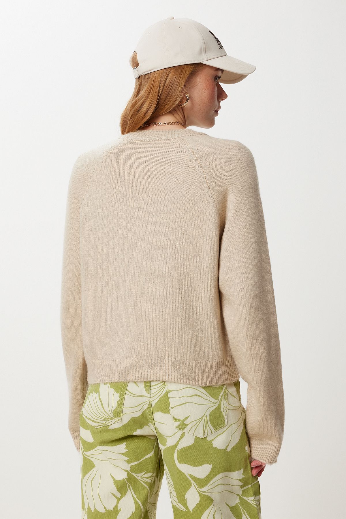 Bej Basic Crop Triko Kazak Kİ00149