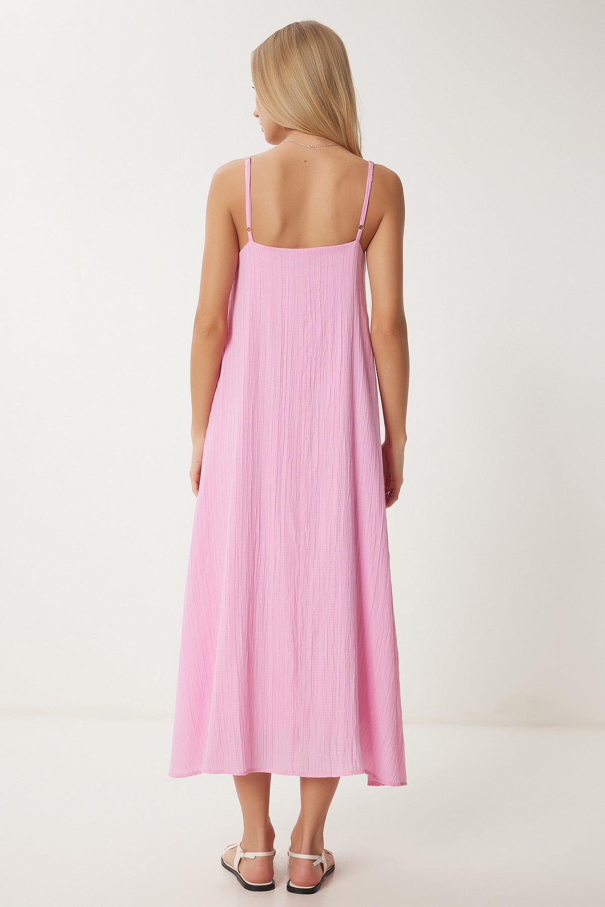 Pembe Dokulu Dökümlü Dokuma Elbise RG00049