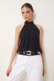 Siyah Halter Yaka Sandy Örme Bluz RX00058