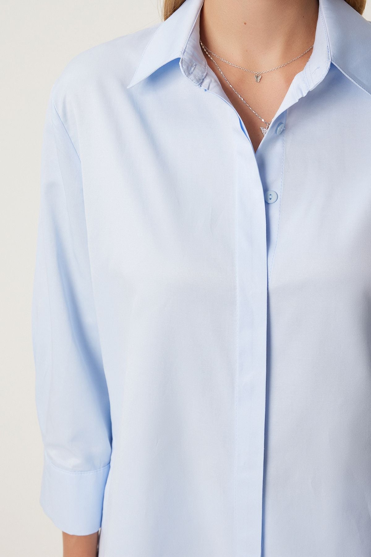 Gök Mavi Oversize Basic Gömlek  FN03260