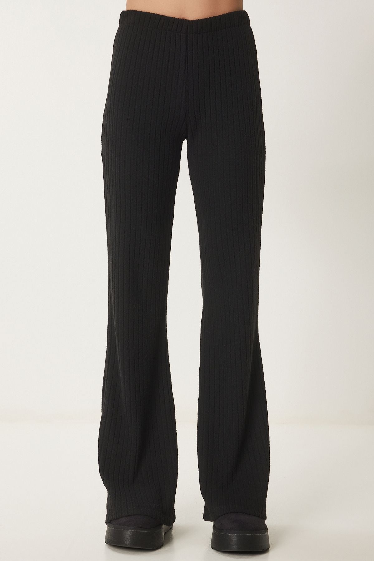 Siyah Rahat Fitilli Örme Bluz Pantolon Takım RG00047