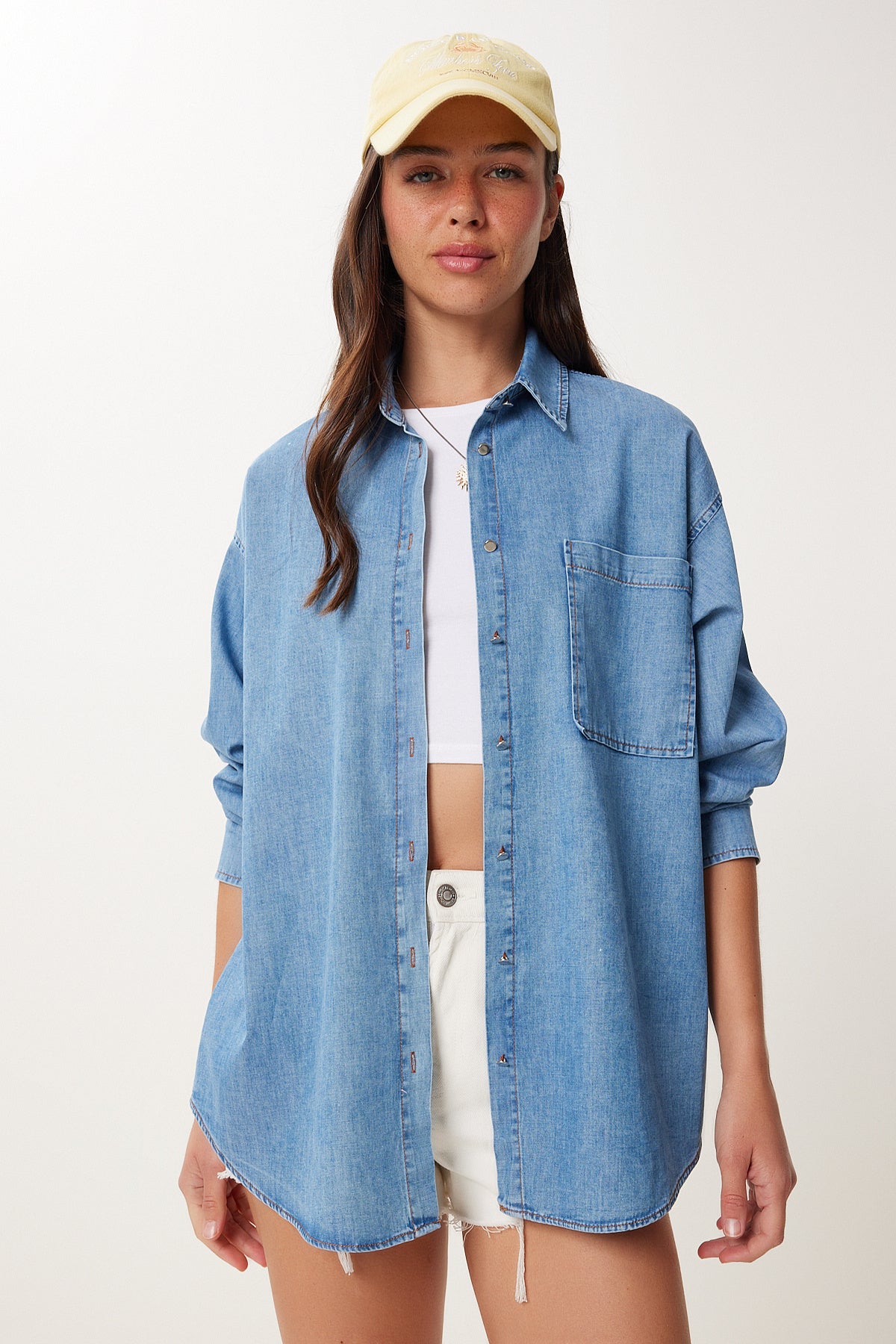 Açık Mavi Cep Detaylı Denim Gömlek MX00221