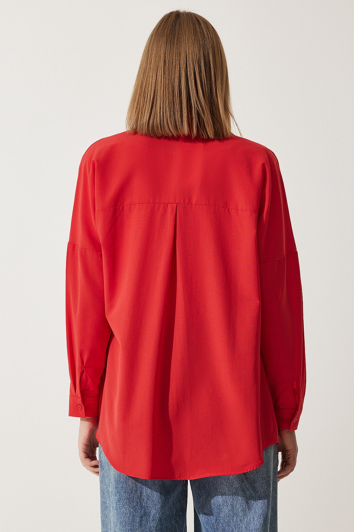 Orta Kırmızı Oversize Uzun Basic Gömlek DD00842