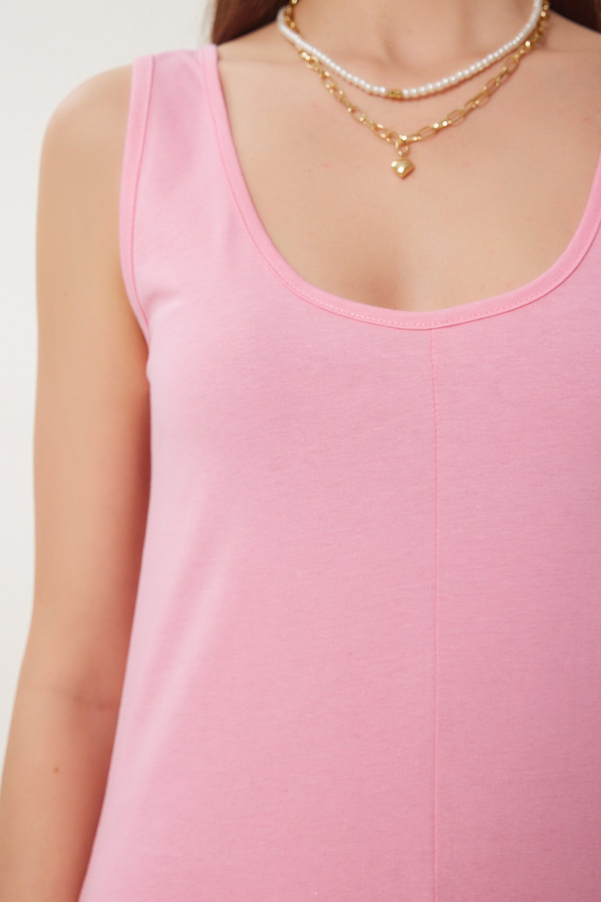 Pembe Kolsuz Basic Yazlık Örme Elbise CR00478