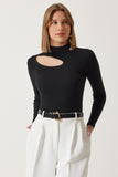 Siyah Cut Out Detaylı Fitilli Örme Bluz GT00065