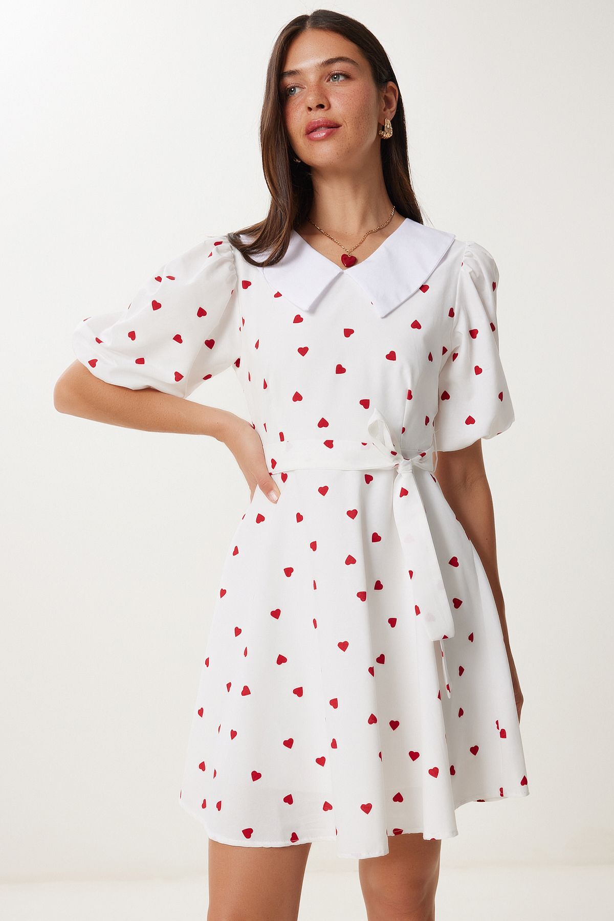 Ekru Kalpli Kuşaklı Mini Dokuma Elbise DK00174