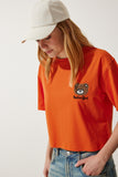 Oranj Ayıcık Armalı Crop Örme T-Shirt HF00456