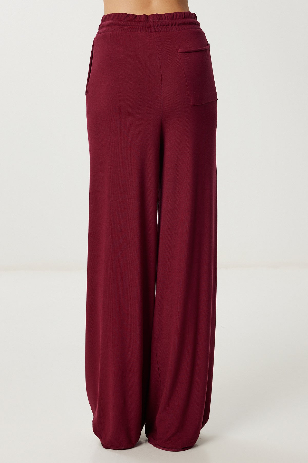 Bordo Cepli Geniş Paça Örme Pantolon UB00470