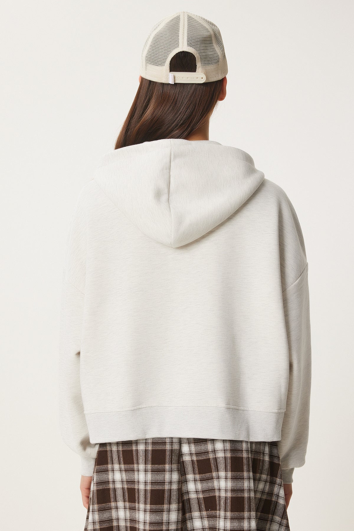 Gri Melanj Kapüşonlu Fermuarlı Şardonlu Sweatshirt CV00045