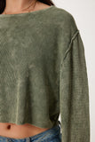 Haki Yıkamalı Crop Triko Kazak NS00459