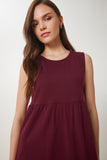 Bordo Kolsuz Basic Yazlık Örme Elbise CR00479