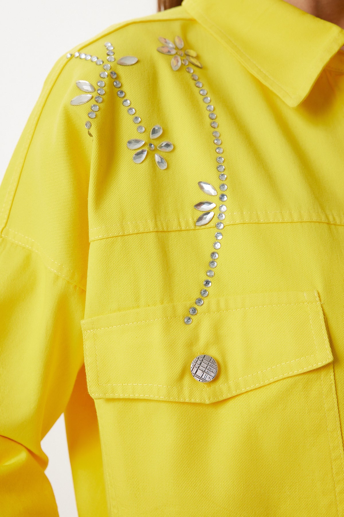 Sarı Taşlı Oversize Gabardin Gömlek Ceket SA00040