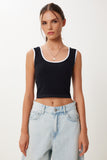 Siyah Beyaz 2'Li Paket Askılı Seamless Fitilli Crop Örme Atlet UB00401