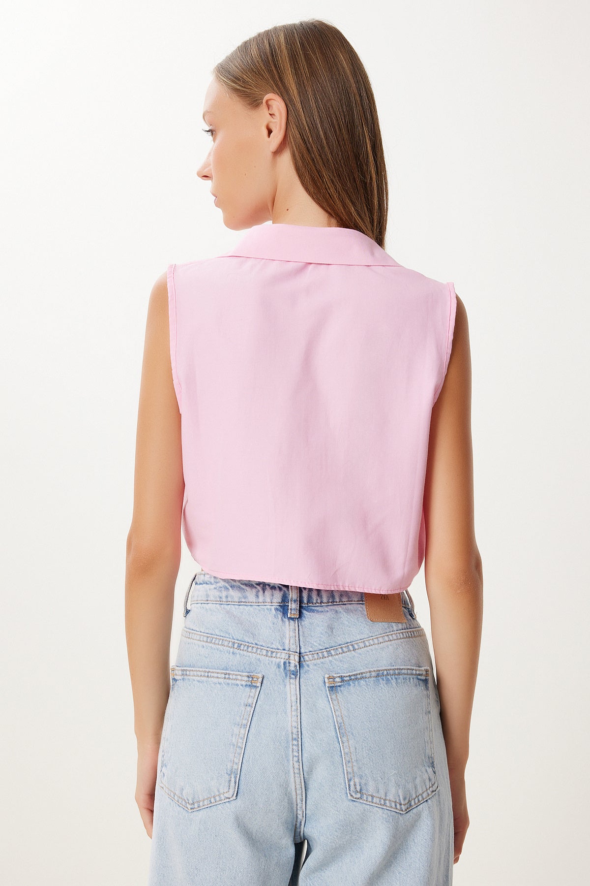 Şeker Pembe Cepli Crop Dokuma Gömlek CR00526