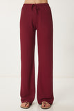 Bordo Dokulu Geniş Paça Yazlık Örme Pantolon ZV00272
