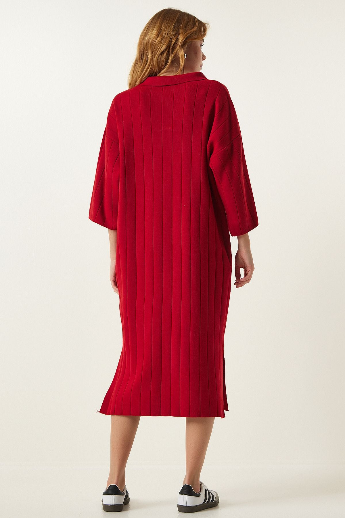 Kırmızı Polo Yaka Oversize Triko Elbise YY00178