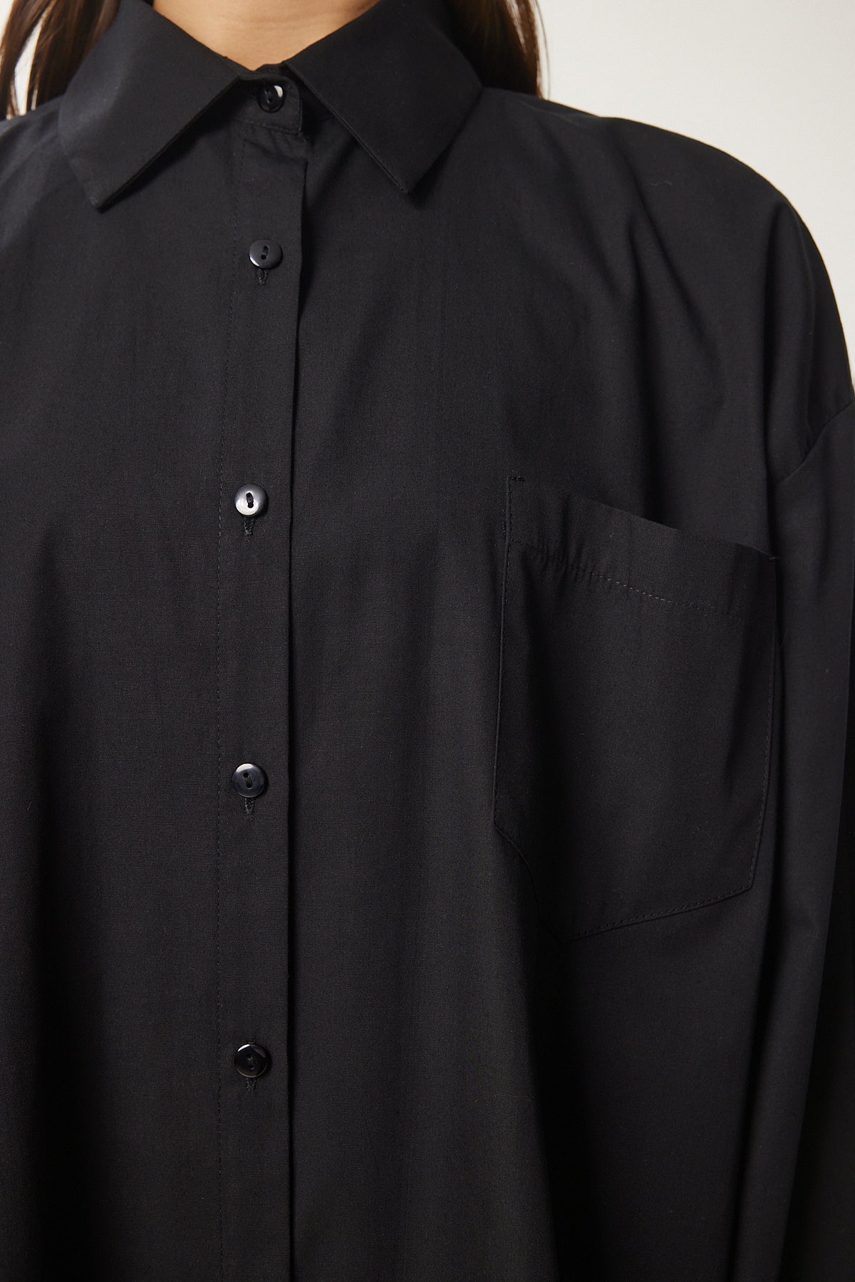 Siyah Oversize Uzun Dokuma Gömlek BP00167