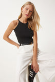 Siyah Halter Yaka Crop Triko Bluz  FN03341