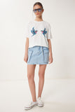 Ekru Baskılı Taş Detaylı Örme T-Shirt ZV00288
