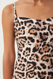 Siyah Bej Leopar Desenli Askılı Midi Elbise KJ00013