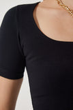 Siyah Kare Yaka Crop Örme T-Shirt AN00170