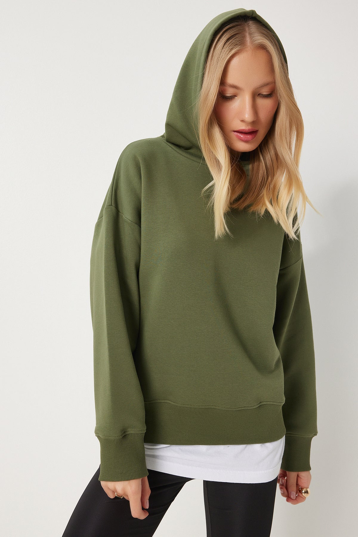 Haki Kapüşonlu Şardonlu Sweatshirt OW00050