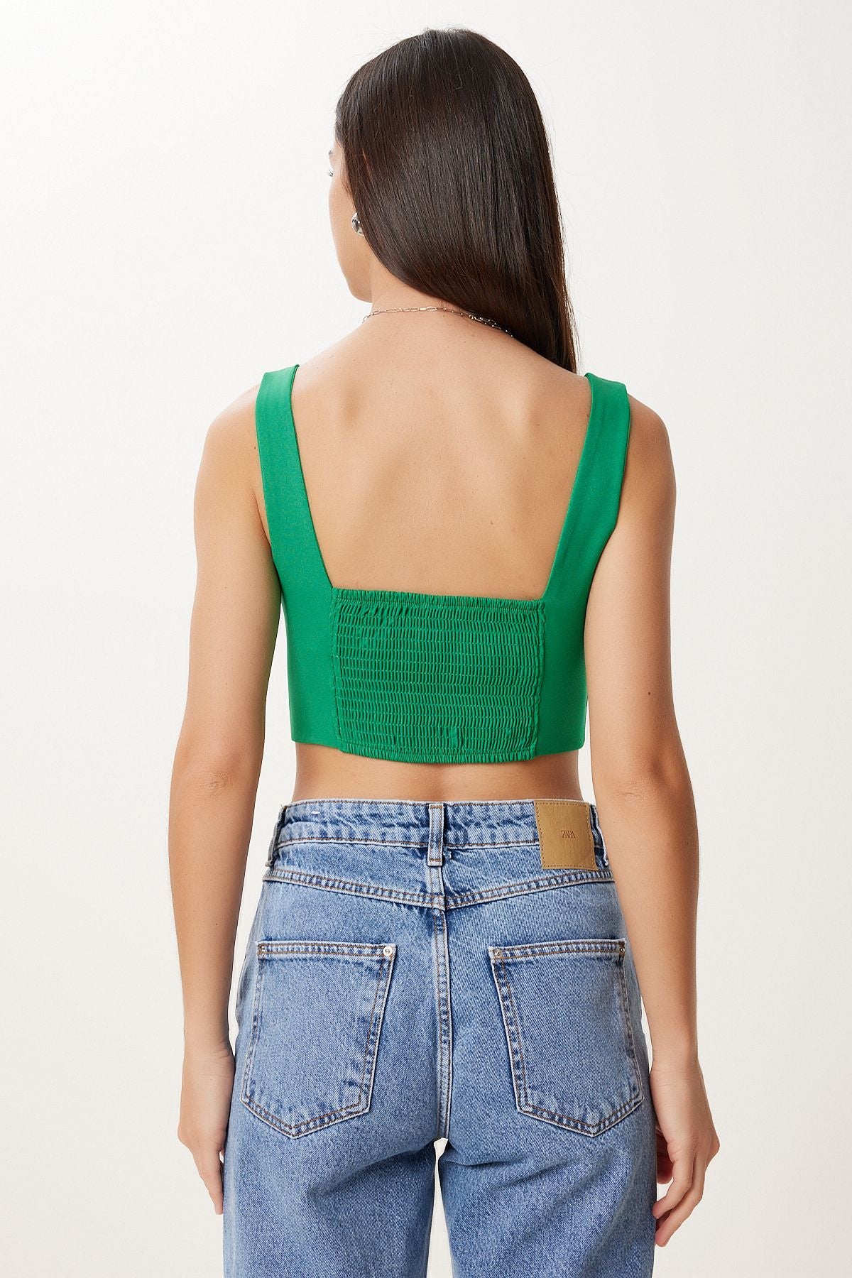 Yeşil Mavi 2’Li Paket Askılı Crop Dokuma Bluz MX00220