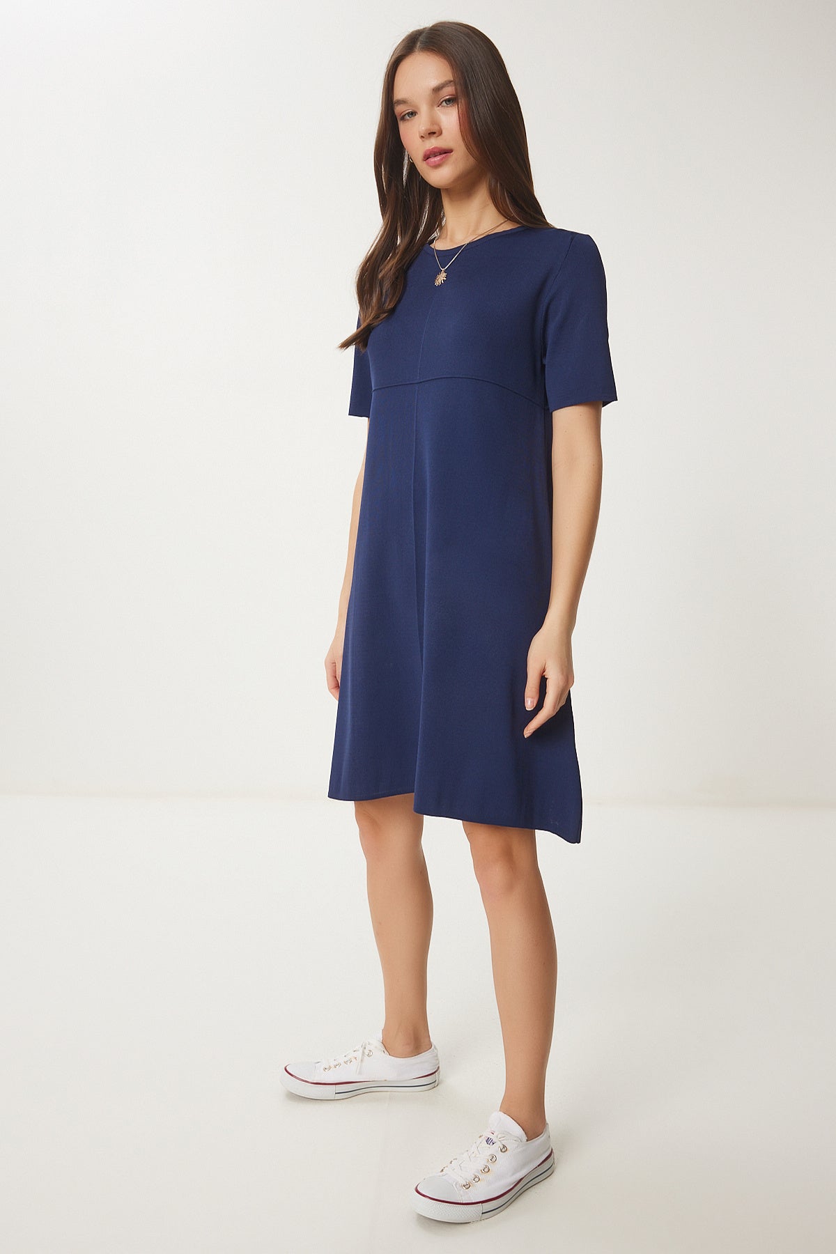 Lacivert Oversize Basic Triko Elbise UB00368