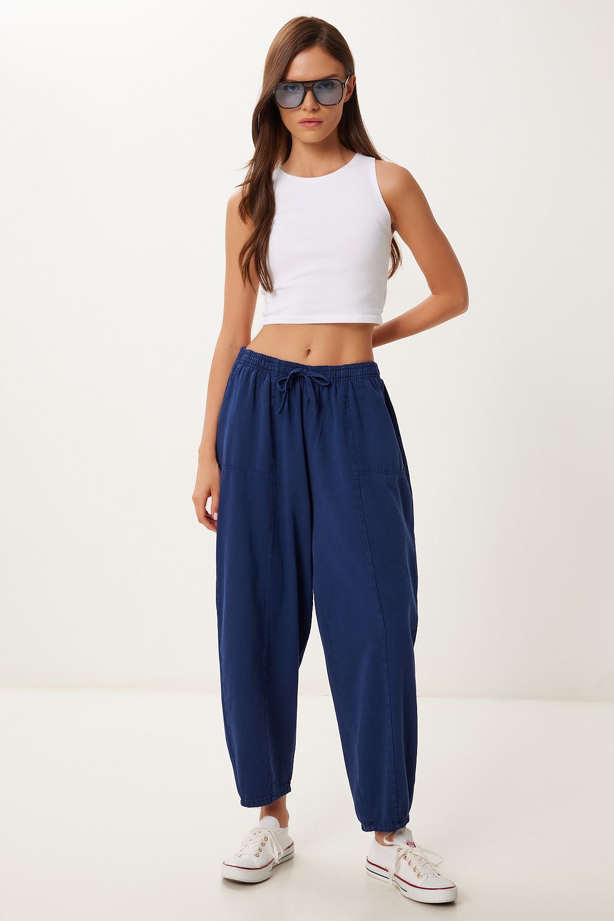 Lacivert Cepli Gabardin Şalvar Pantolon MX00205