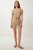 Bej Kemerli Mini Gabardin Tulum WF00112