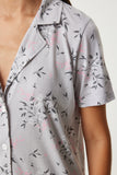 Gri Desenli Viskon Şort Gömlek Pijama Takımı EC00044