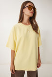 Sarı Basic Oversize Örme T-Shirt HW00007