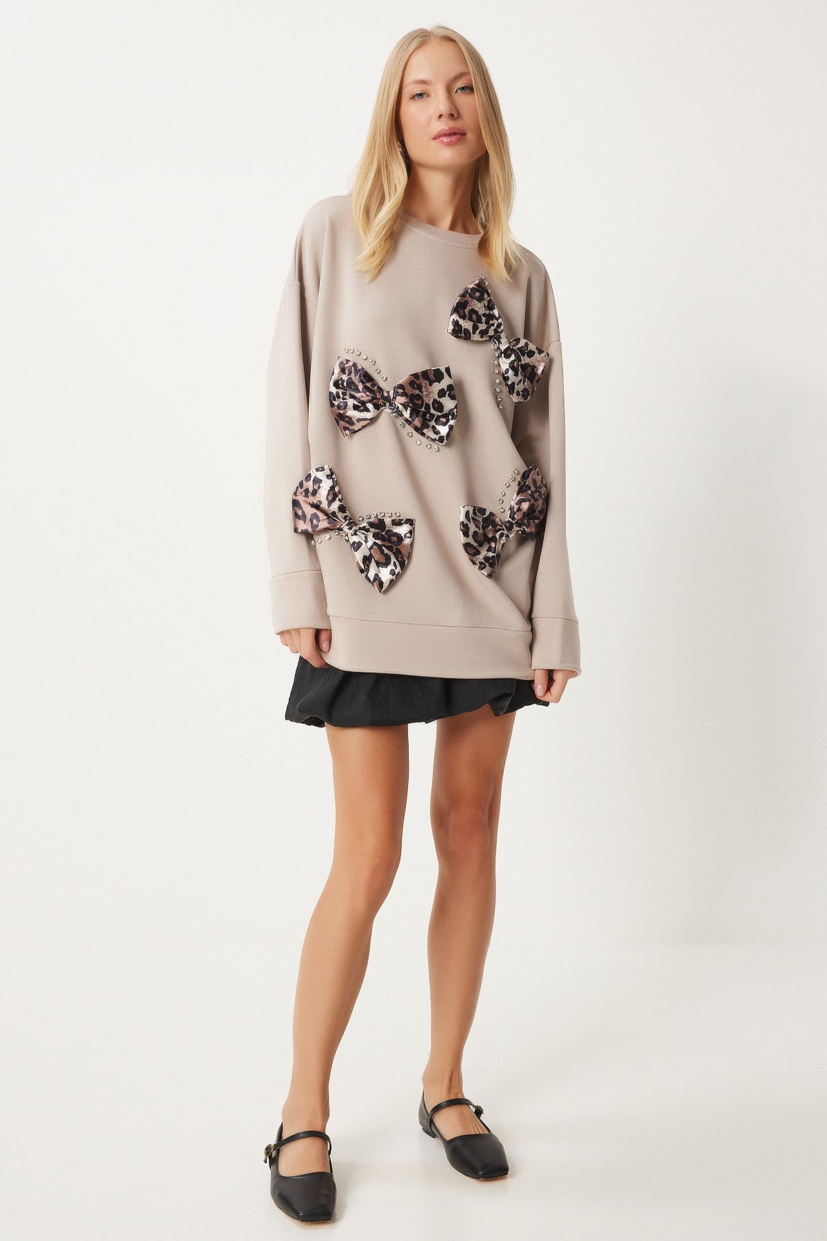 Vizon Kurdele Taş Detaylı Örme Sweatshirt VN00012