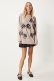 Vizon Kurdele Taş Detaylı Örme Sweatshirt VN00012