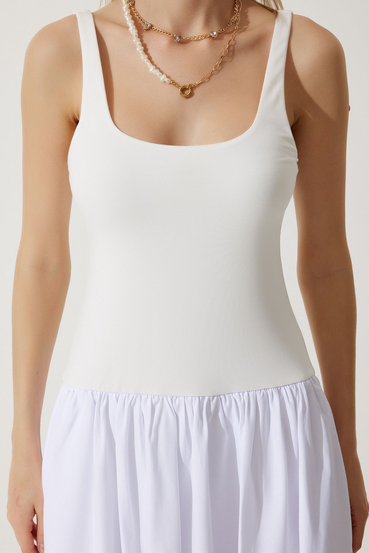 Beyaz Balon Midi Elbise UB00276