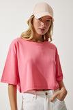 Pembe Basic Crop Örme T-Shirt RG00008