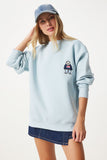 Gök Mavi Nakışlı Armalı Şardonlu Oversize Sweatshirt NJ00160